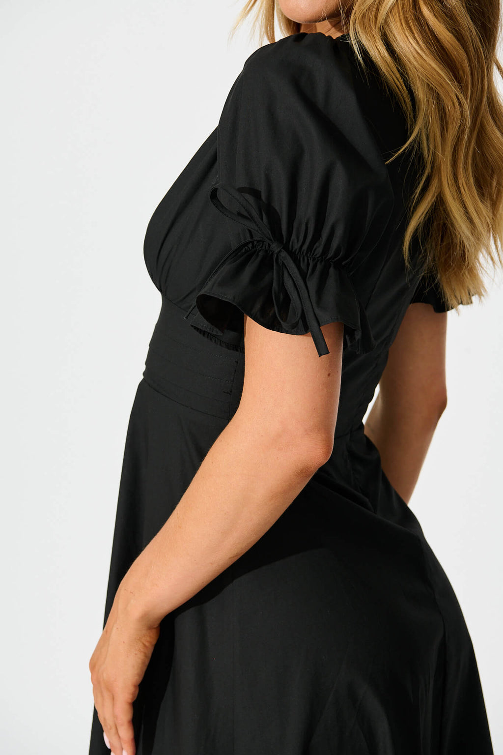 Black Cotton Sunrays Midi Dress