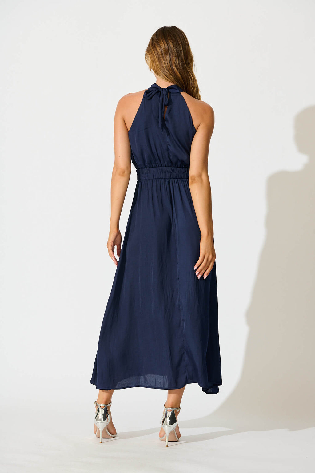 Navy Satin Halter Maxi Dress from Costa Rica