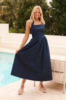 Navy Cotton Halter Maxi Dress