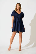 Navy Cotton Sateen Santorini Dress