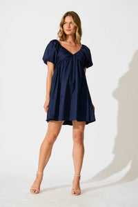 Navy Cotton Sateen Santorini Dress