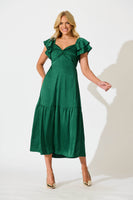 Emerald Green Satin Maxi Gown