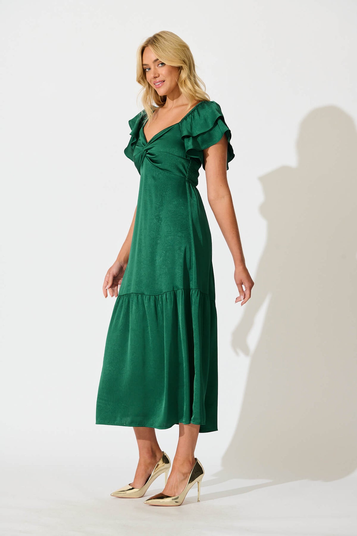 Emerald Green Satin Maxi Gown