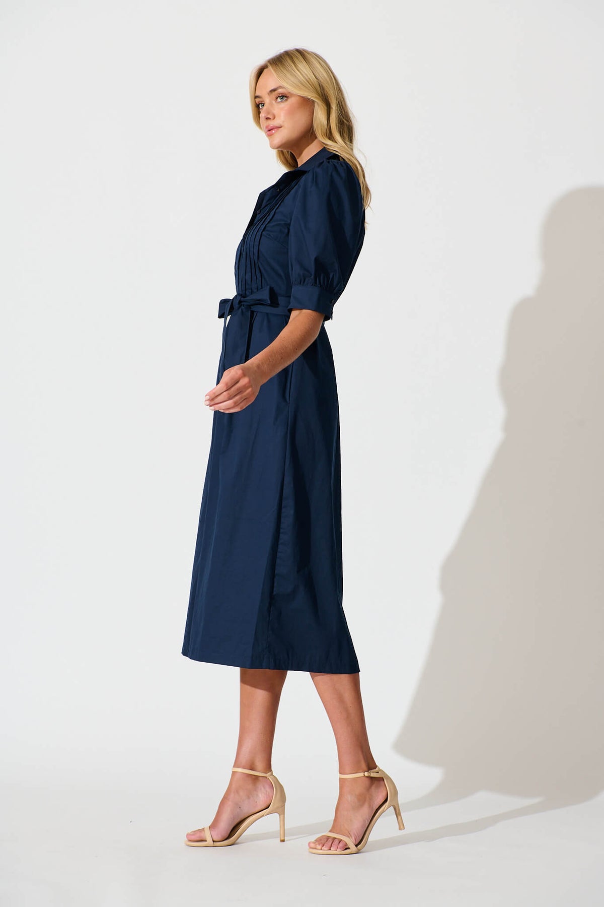 Navy Cotton Midi Dress - Mila