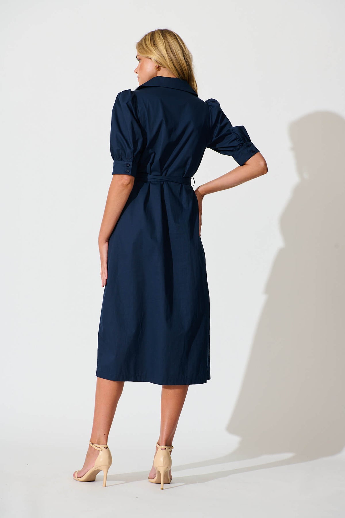 Navy Cotton Midi Dress - Mila