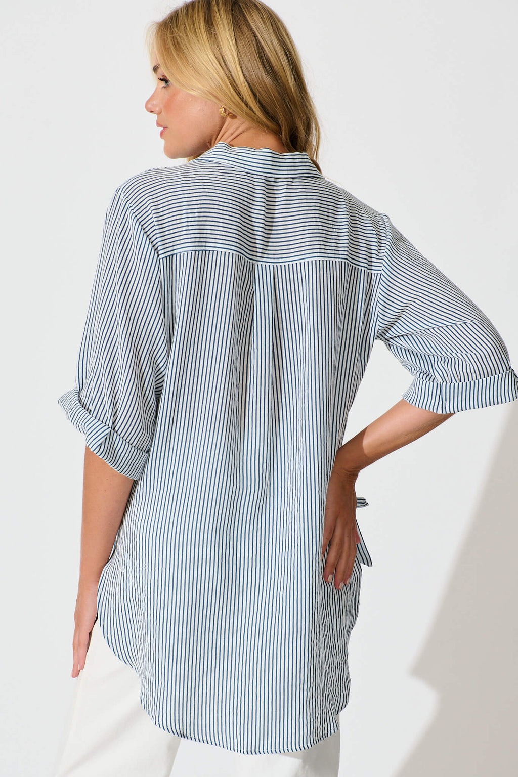 Blue & White Striped Cotton Blend Harper Shirt