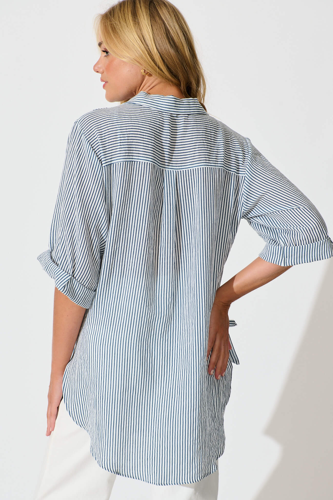 Blue & White Striped Cotton Blend Harper Shirt