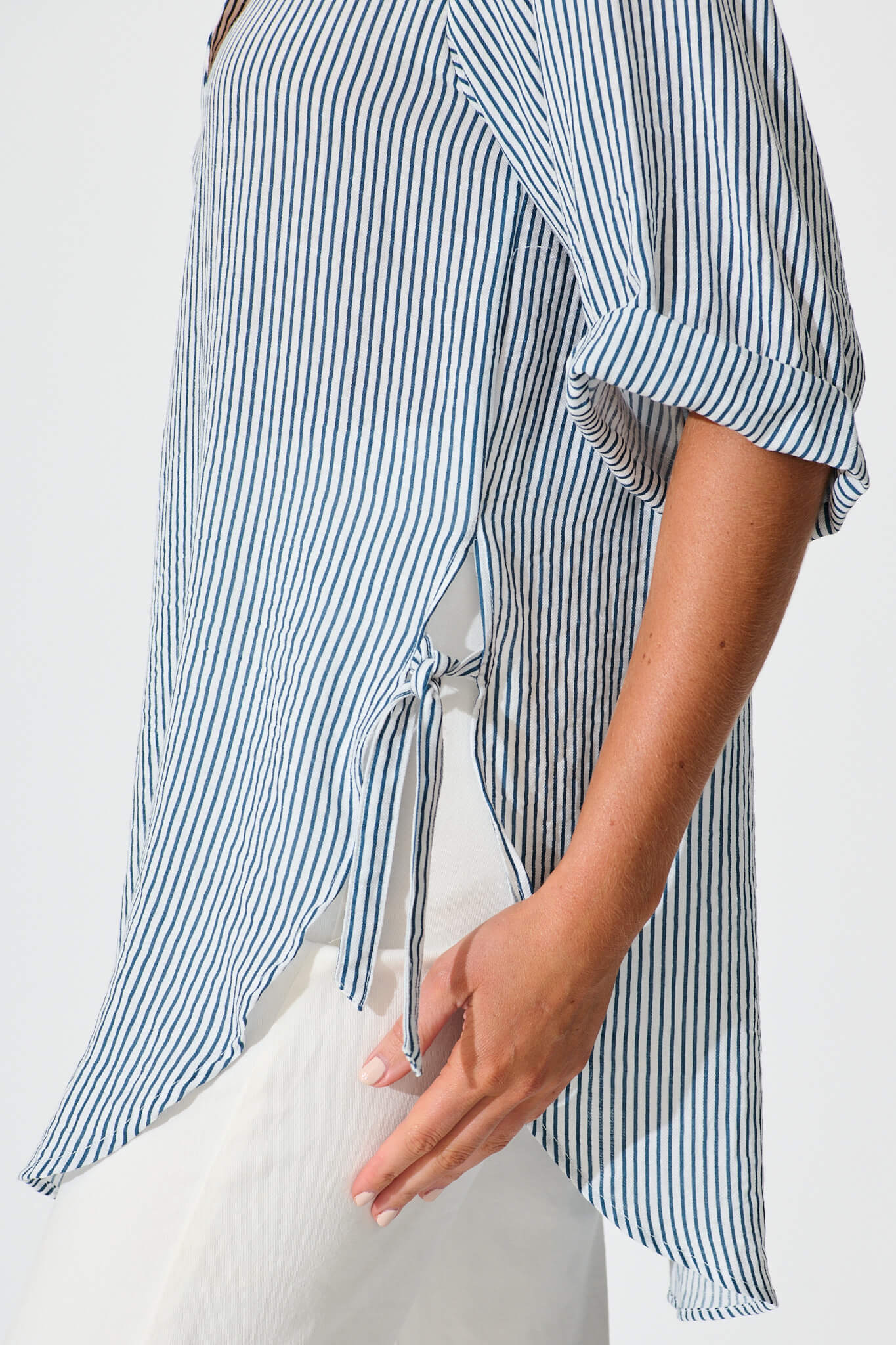 Blue & White Striped Cotton Blend Harper Shirt