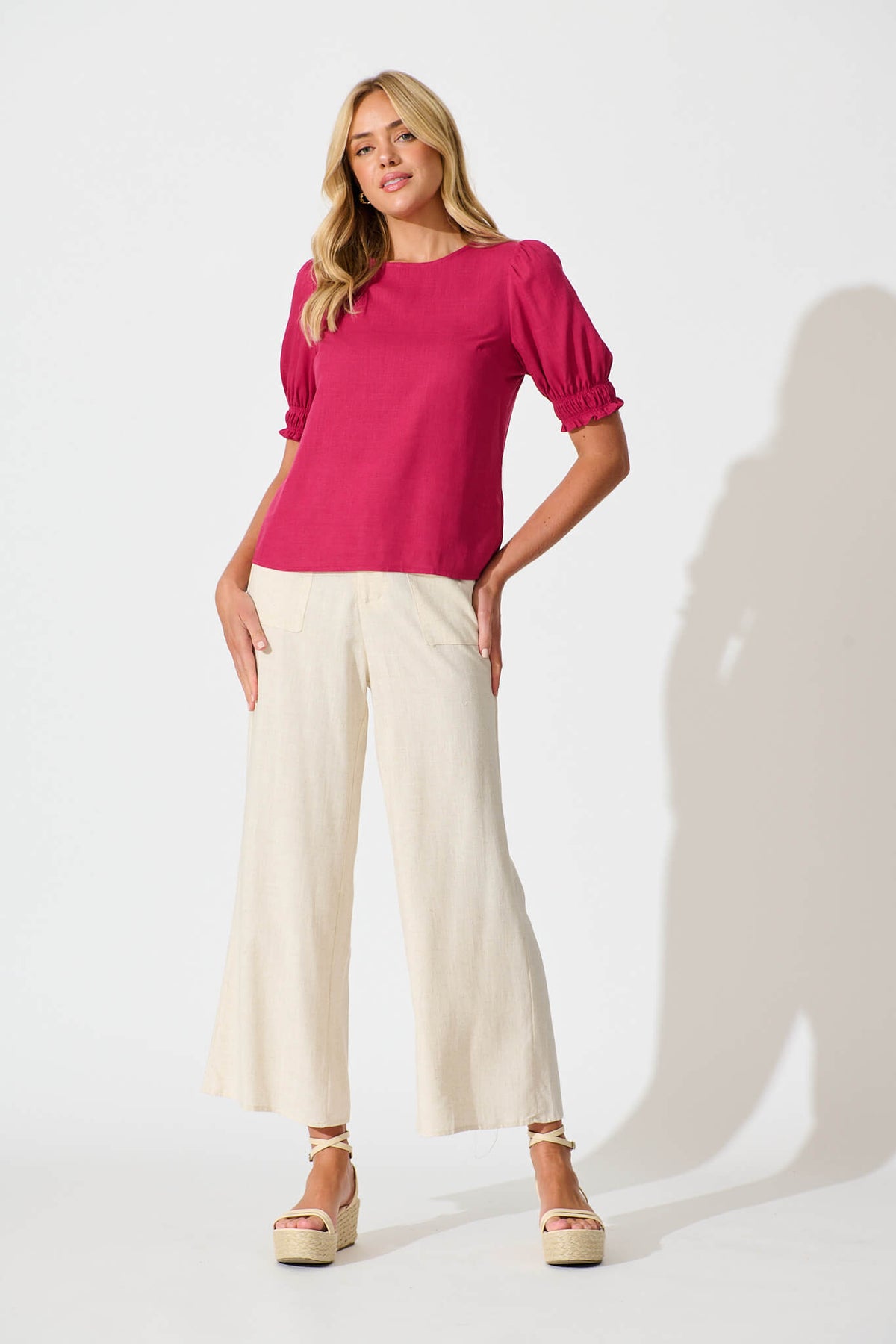 Deep Rose Cotton Linen Blend Melanie Top