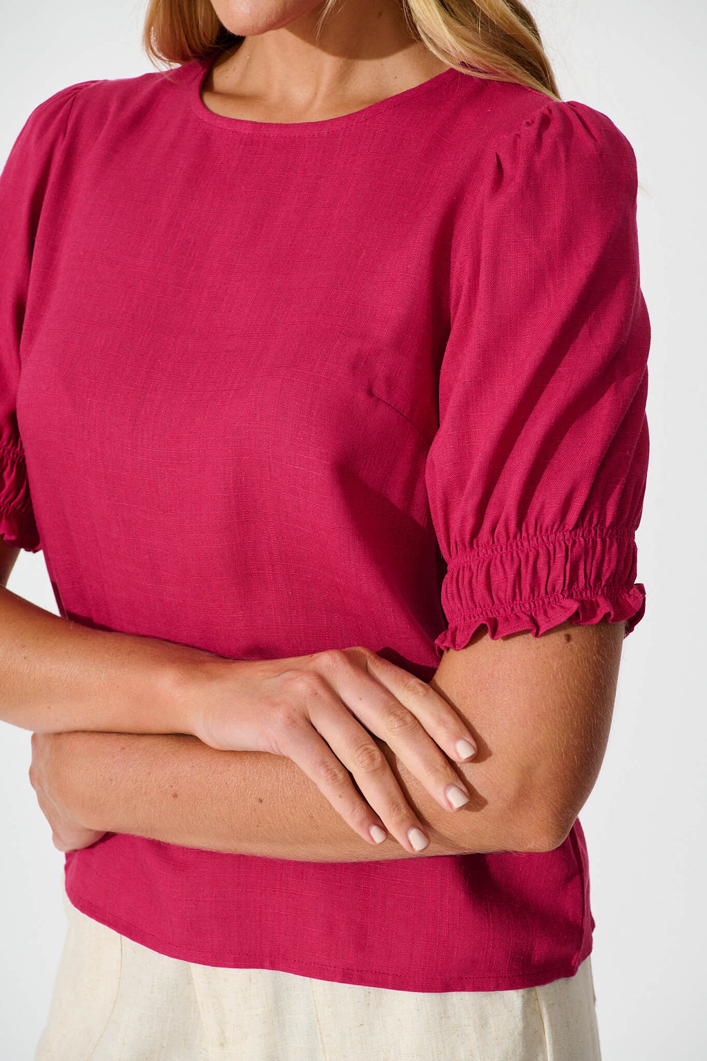 Deep Rose Cotton Linen Blend Melanie Top