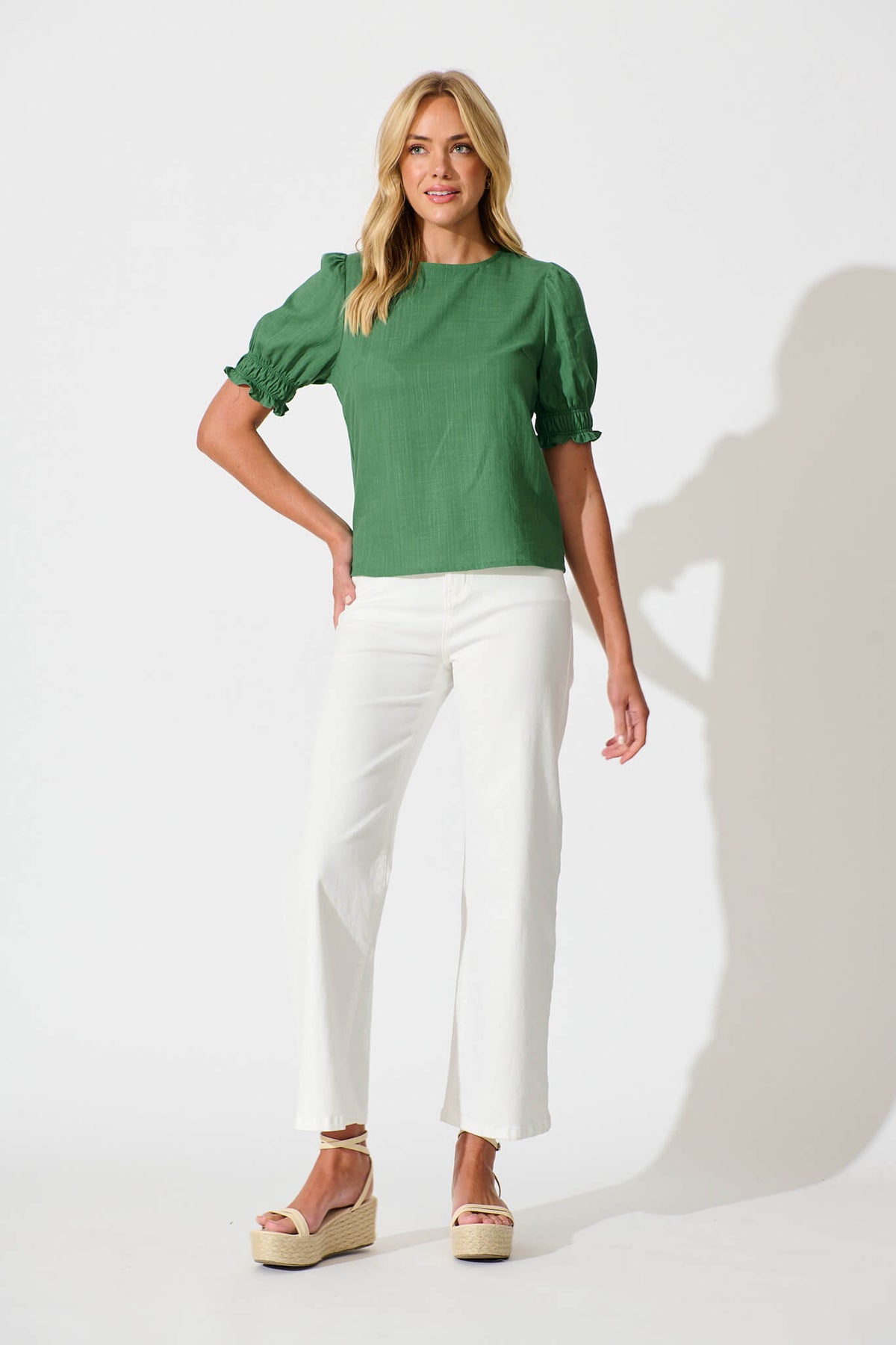 Green Cotton Linen Blend Melanie Blouse