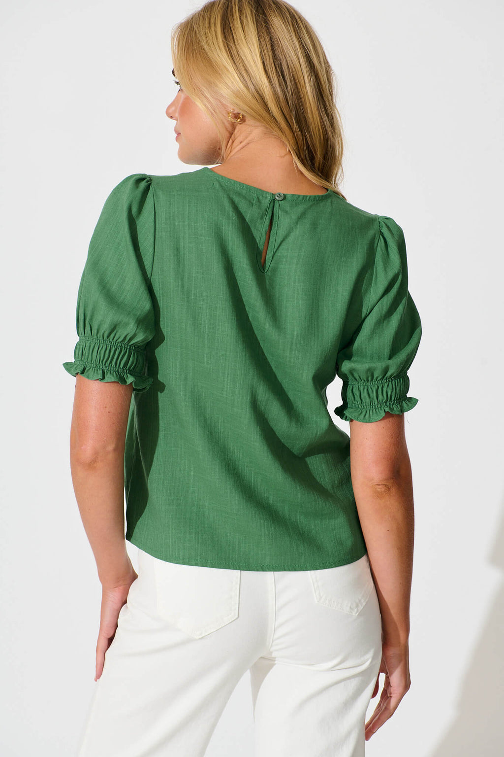 Green Cotton Linen Blend Melanie Blouse