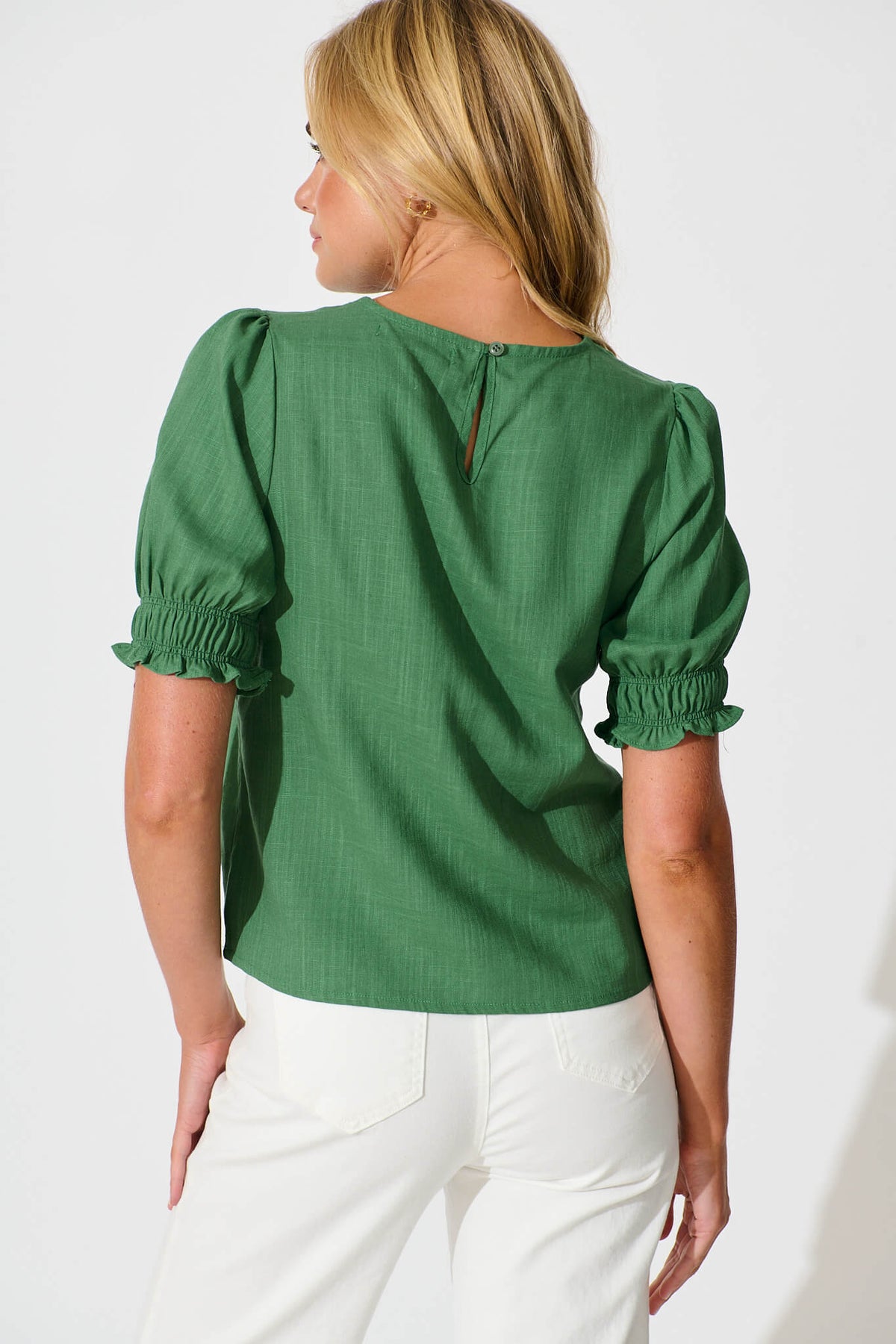 Green Cotton Linen Blend Melanie Blouse