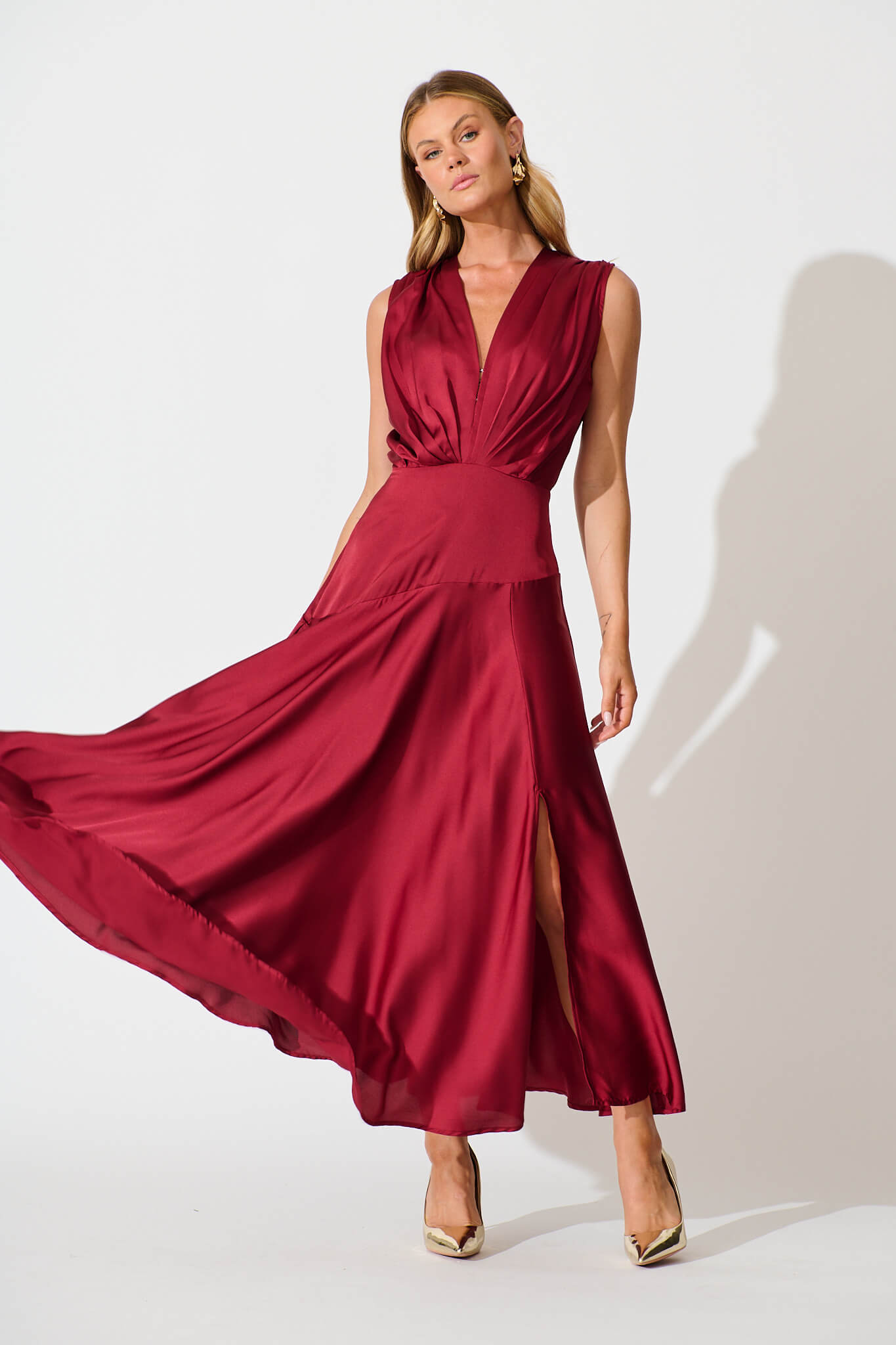 Wine Satin Jenibelle Maxi Dress