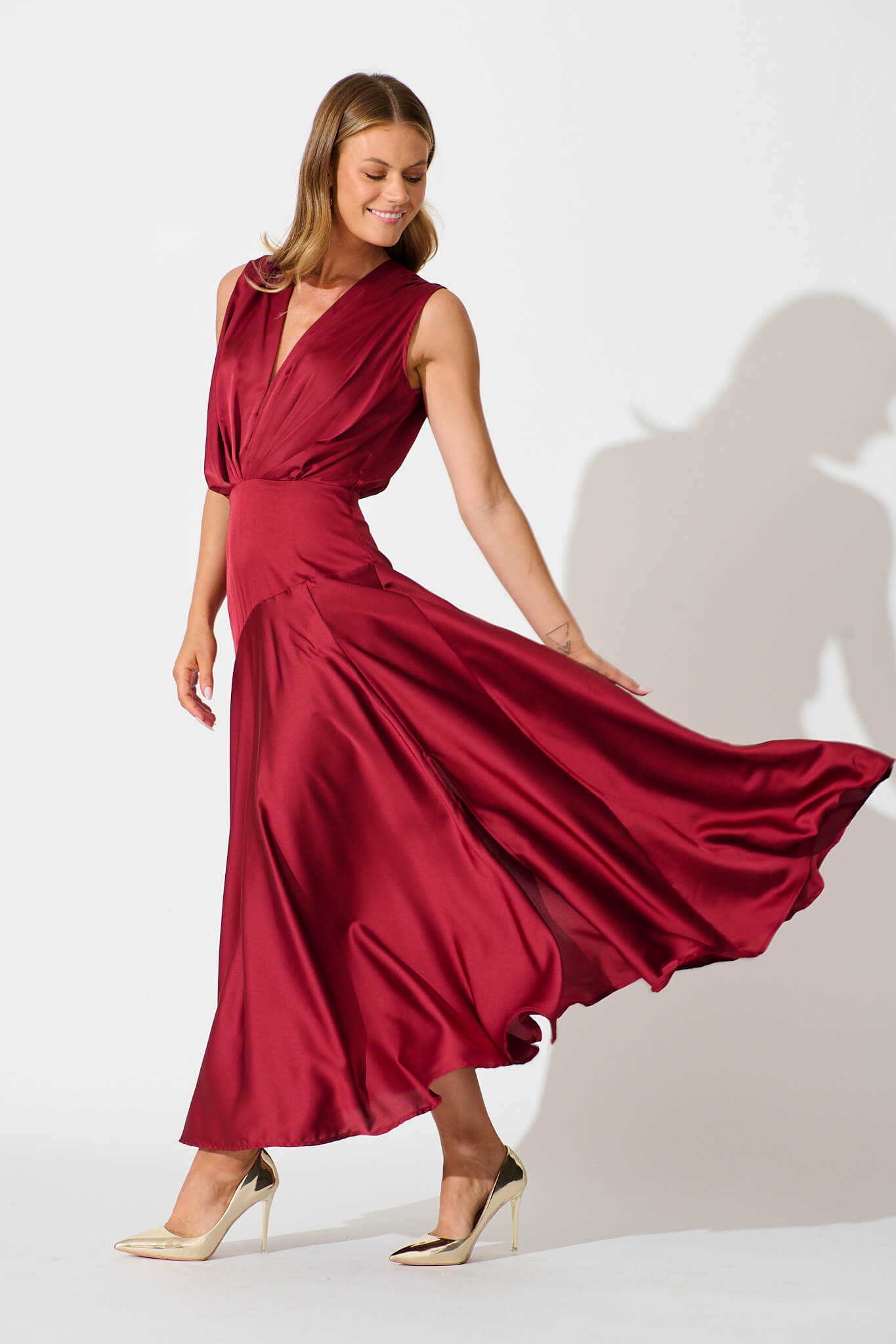 Wine Satin Jenibelle Maxi Dress