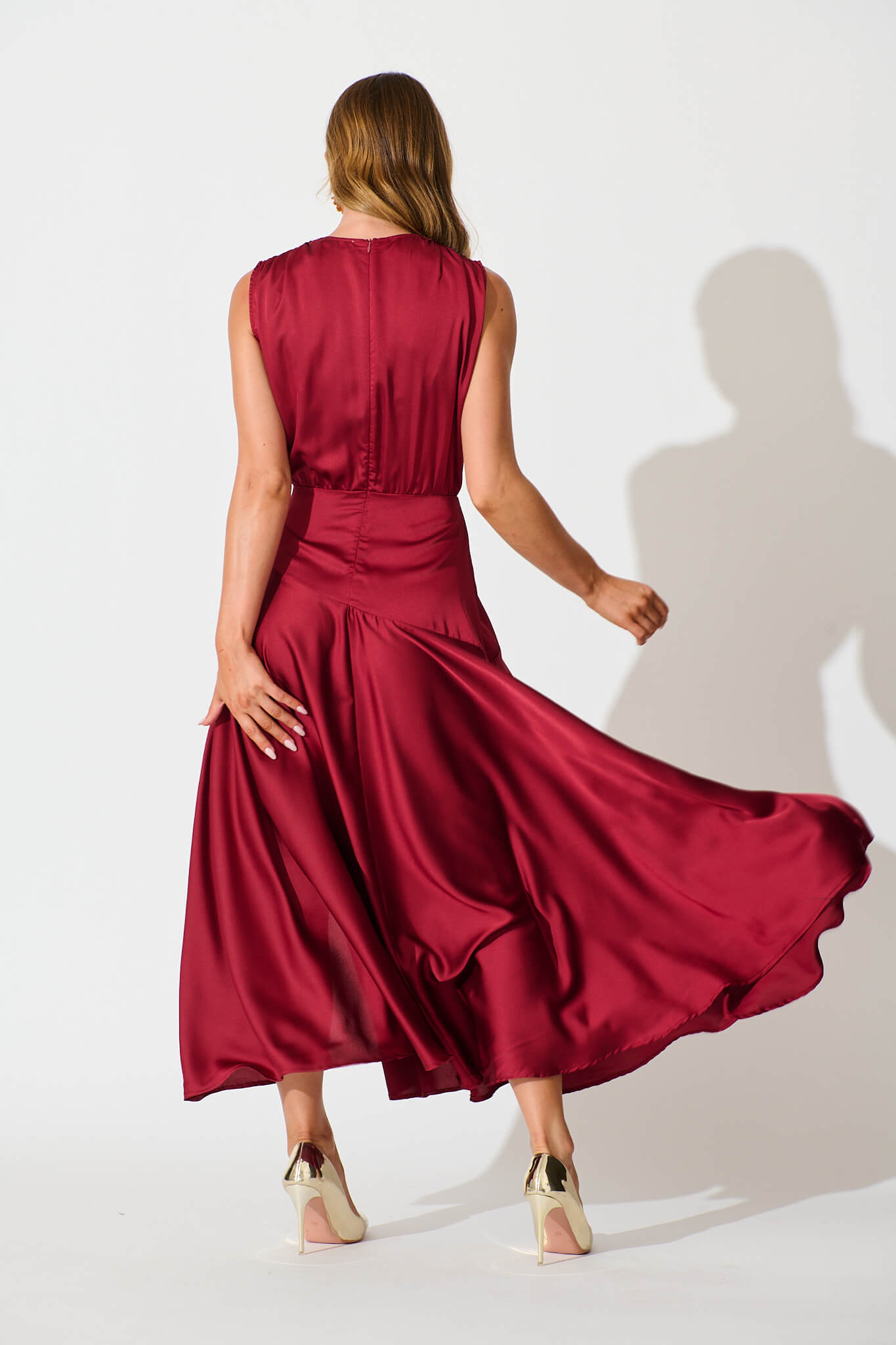 Wine Satin Jenibelle Maxi Dress