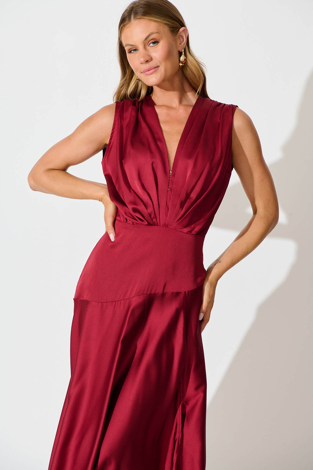 Wine Satin Jenibelle Maxi Dress