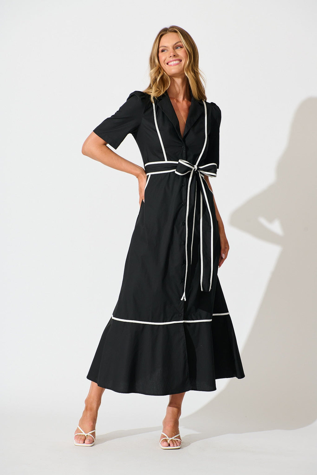 Black Rhea Cotton Maxi Shirt Dress
