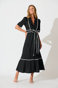 Black Rhea Cotton Maxi Shirt Dress