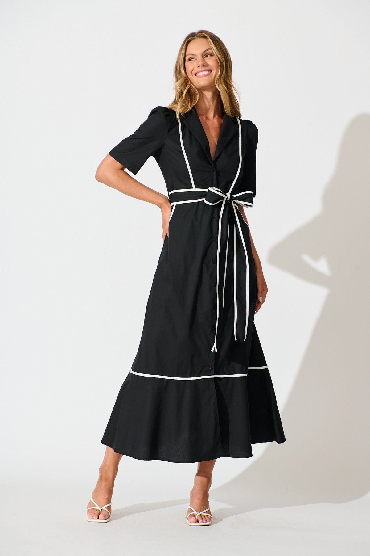 Black Rhea Cotton Maxi Shirt Dress