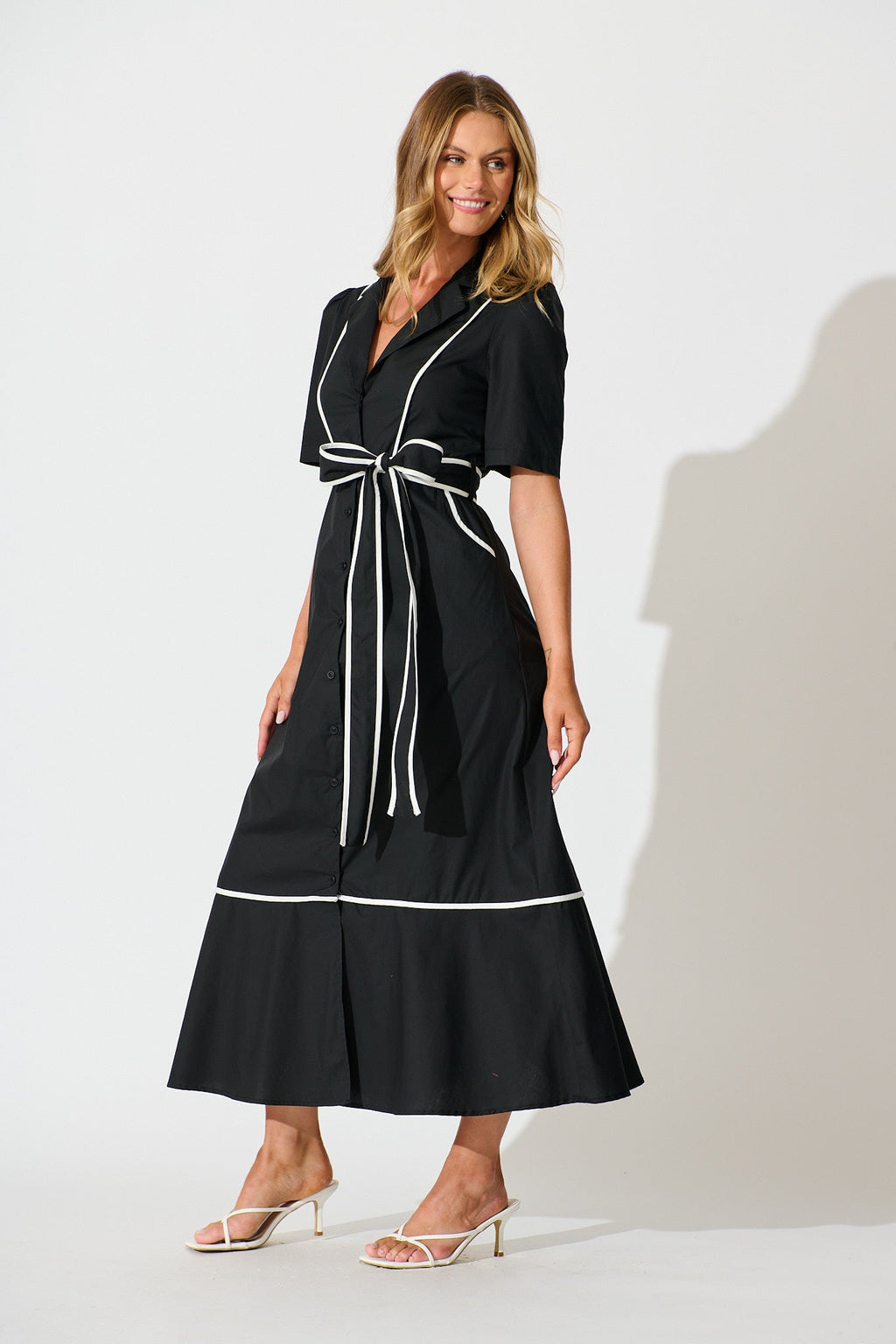 Black Rhea Cotton Maxi Shirt Dress