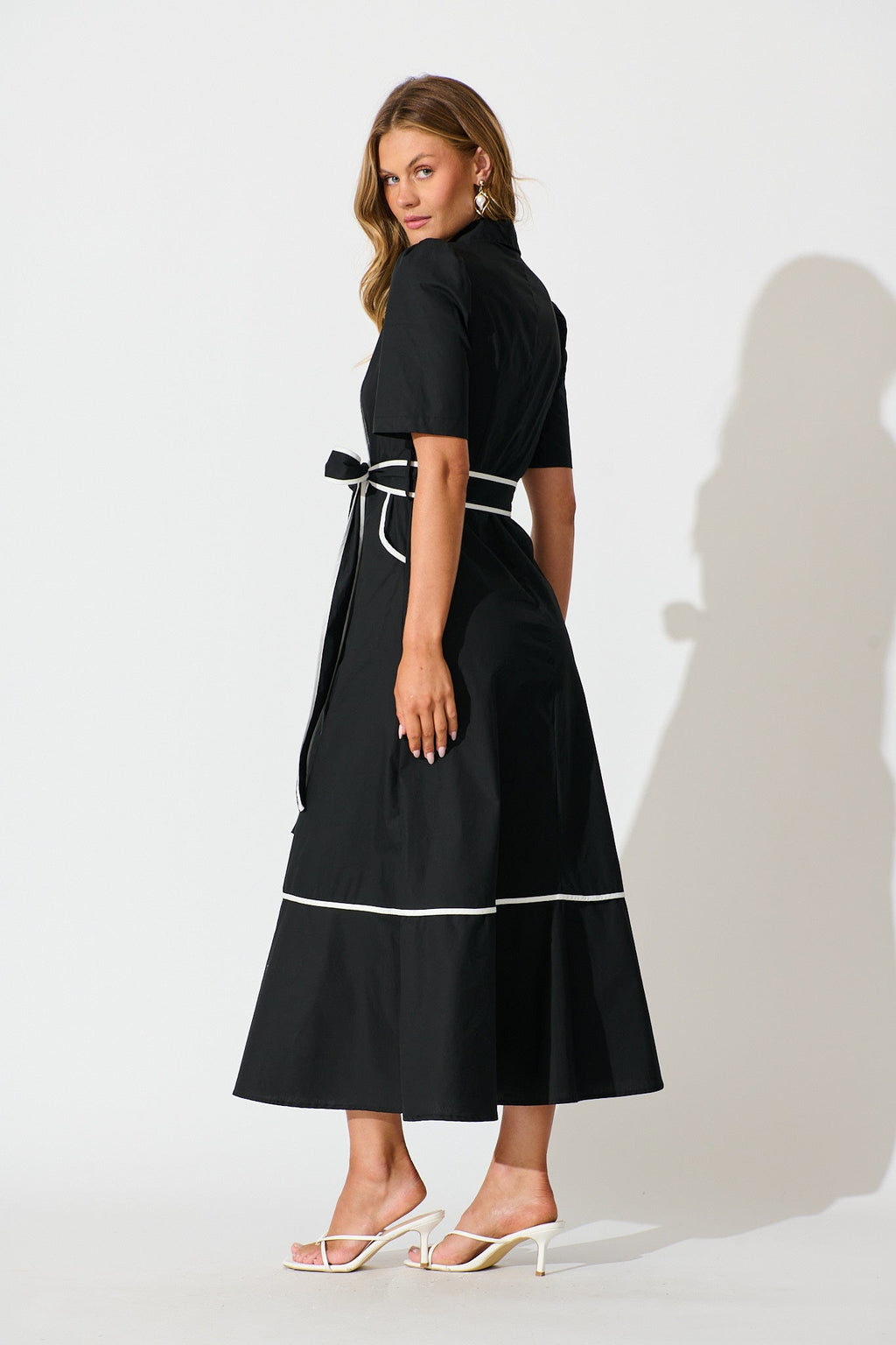 Black Rhea Cotton Maxi Shirt Dress