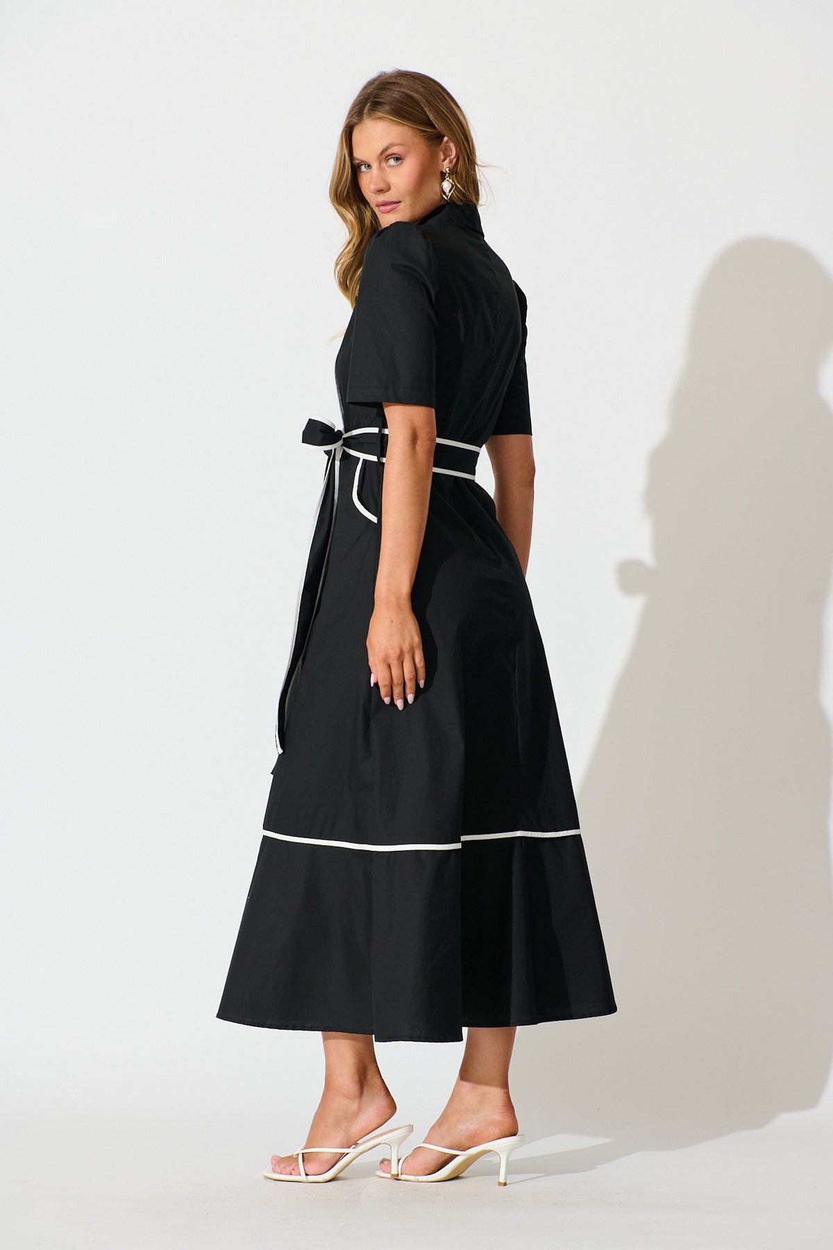 Black Rhea Cotton Maxi Shirt Dress