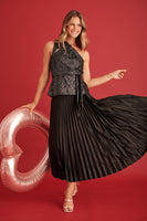 Allison Black Satin Midi Skirt