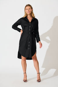 Black Cotton Mariela Shirt Dress