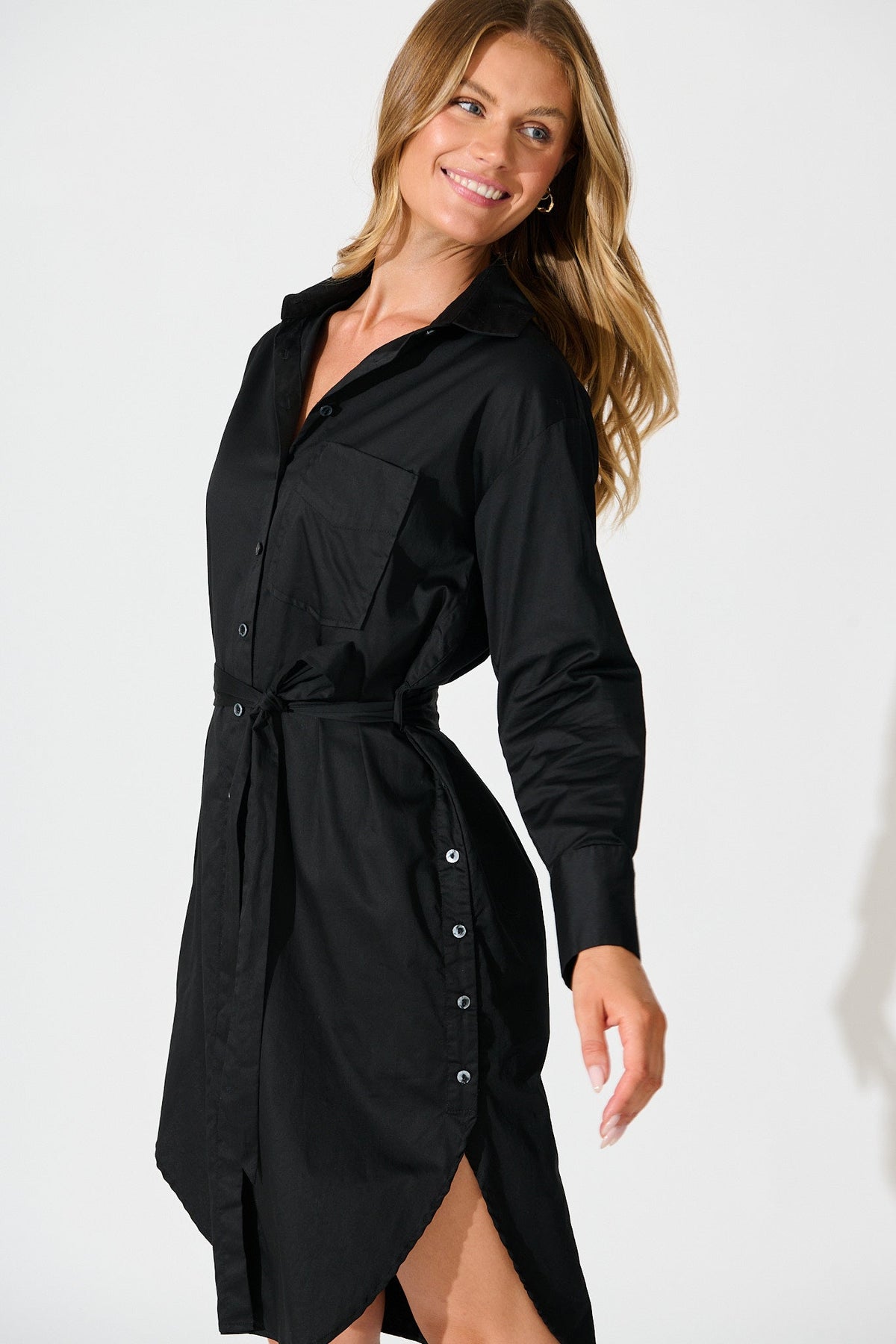 Black Cotton Mariela Shirt Dress