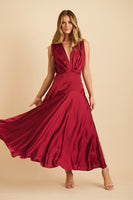 Wine Satin Jenibelle Maxi Dress