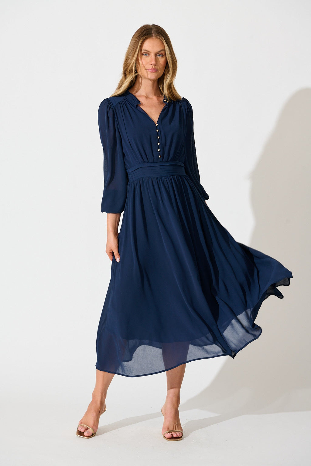 Navy Lustre Midi Dress