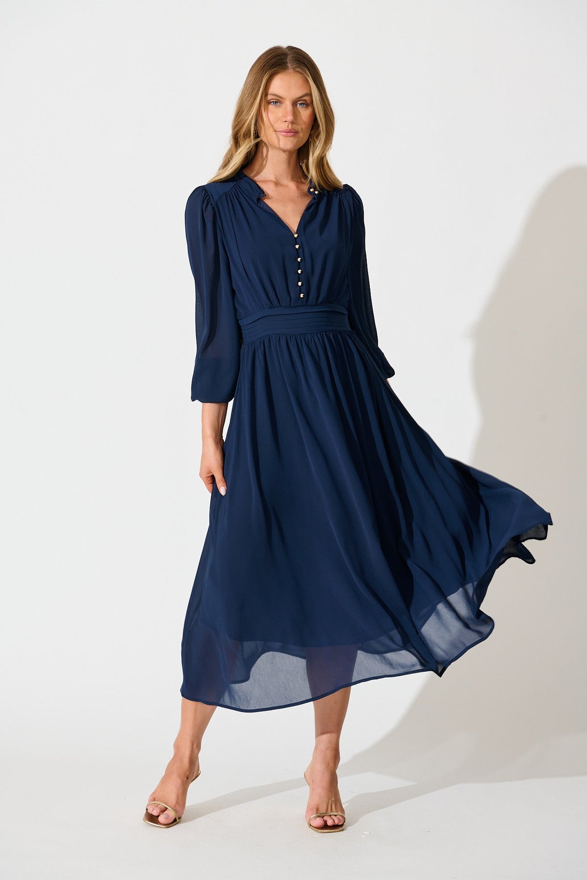 Navy Lustre Midi Dress