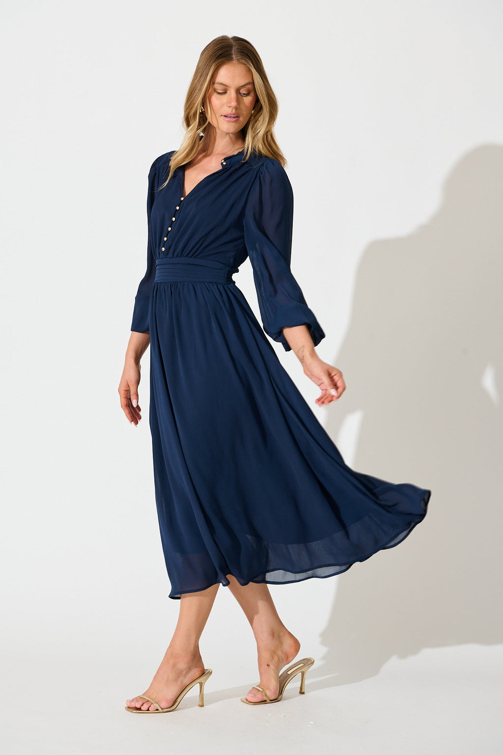 Navy Lustre Midi Dress