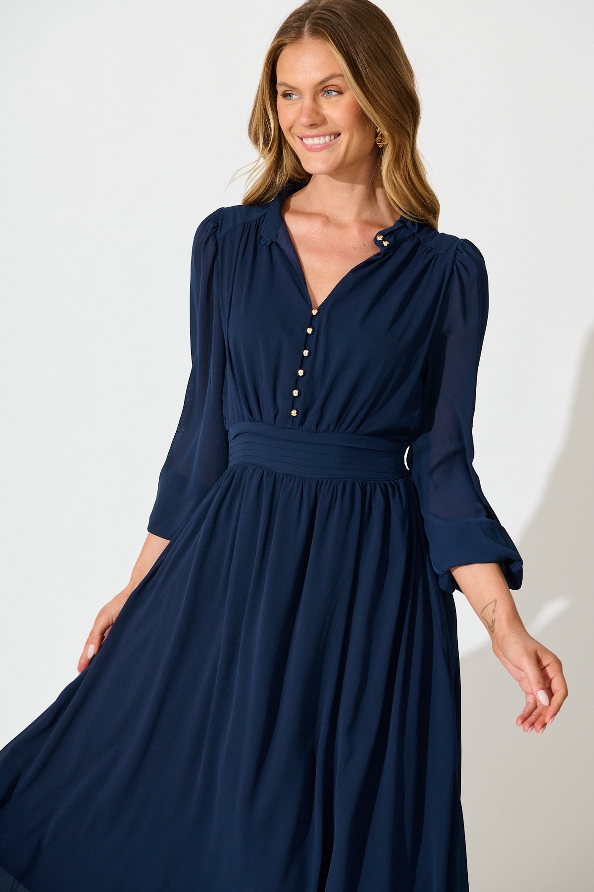Navy Lustre Midi Dress