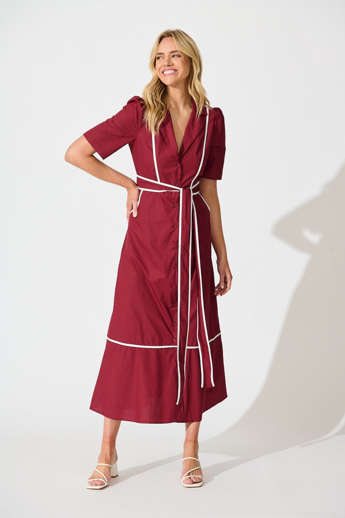 Wine Rhea Maxi Shirt Dress