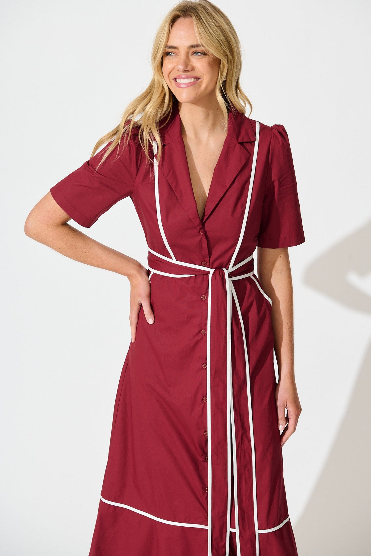 Wine Rhea Maxi Shirt Dress