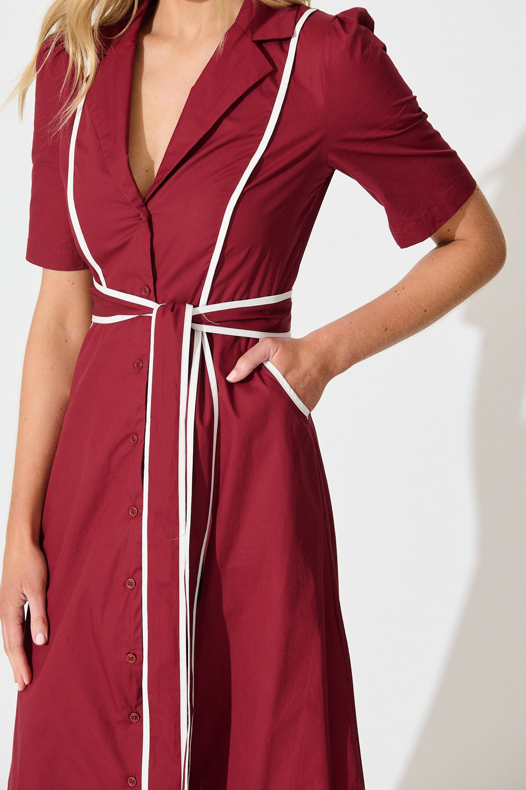 Wine Rhea Maxi Shirt Dress