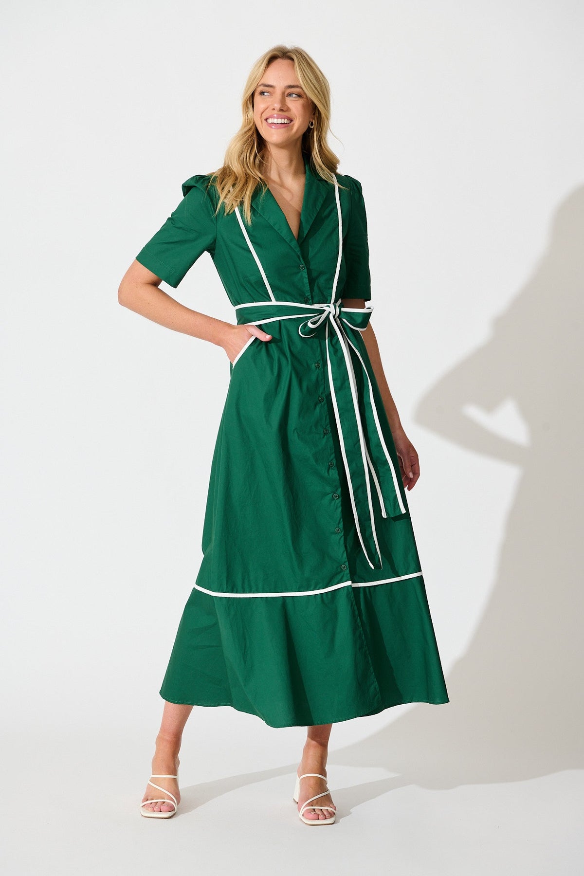 Emerald Cotton Maxi Shirt Dress