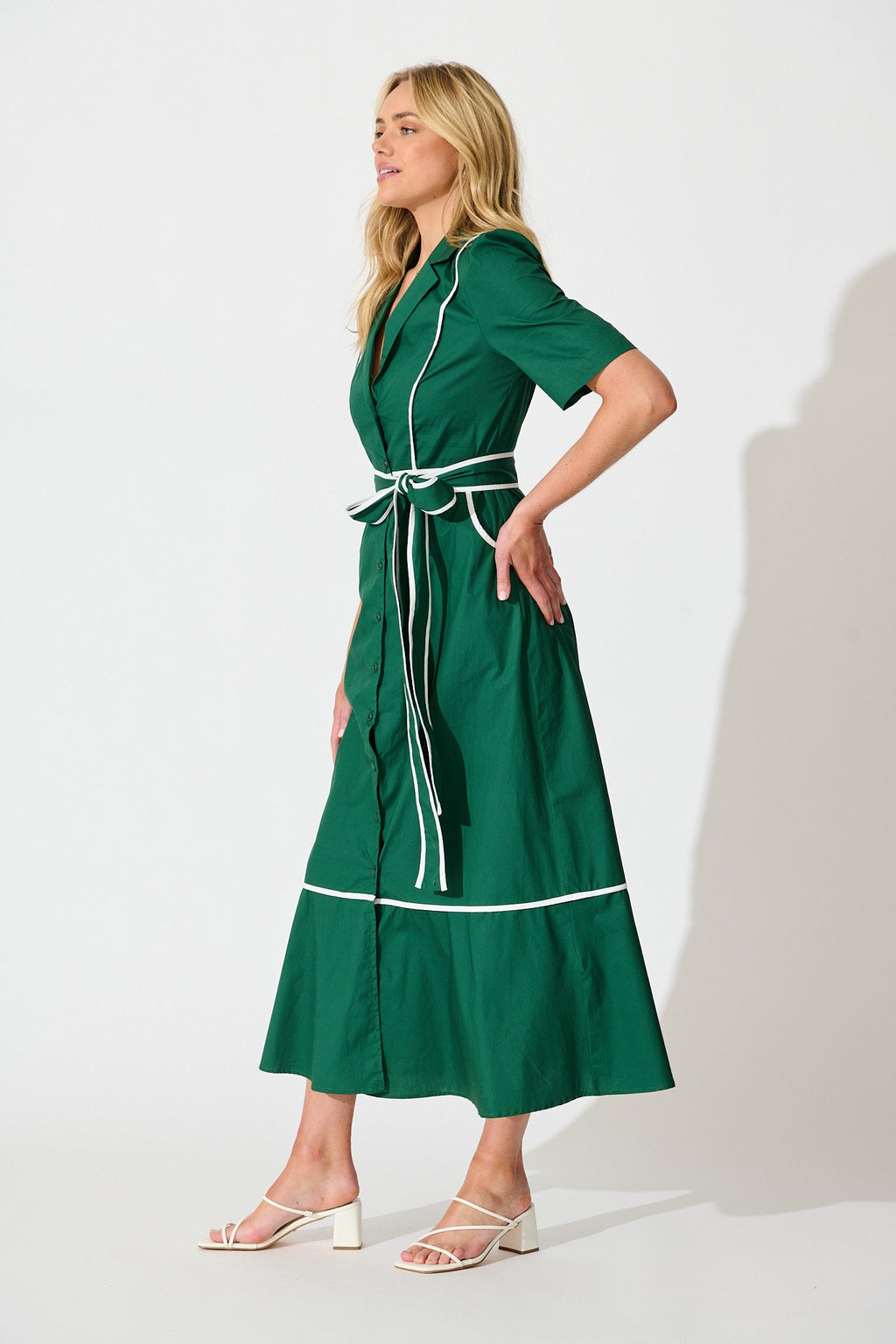 Emerald Cotton Maxi Shirt Dress