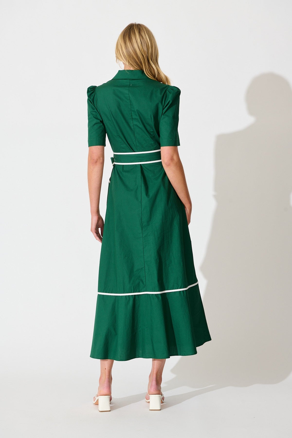 Emerald Cotton Maxi Shirt Dress