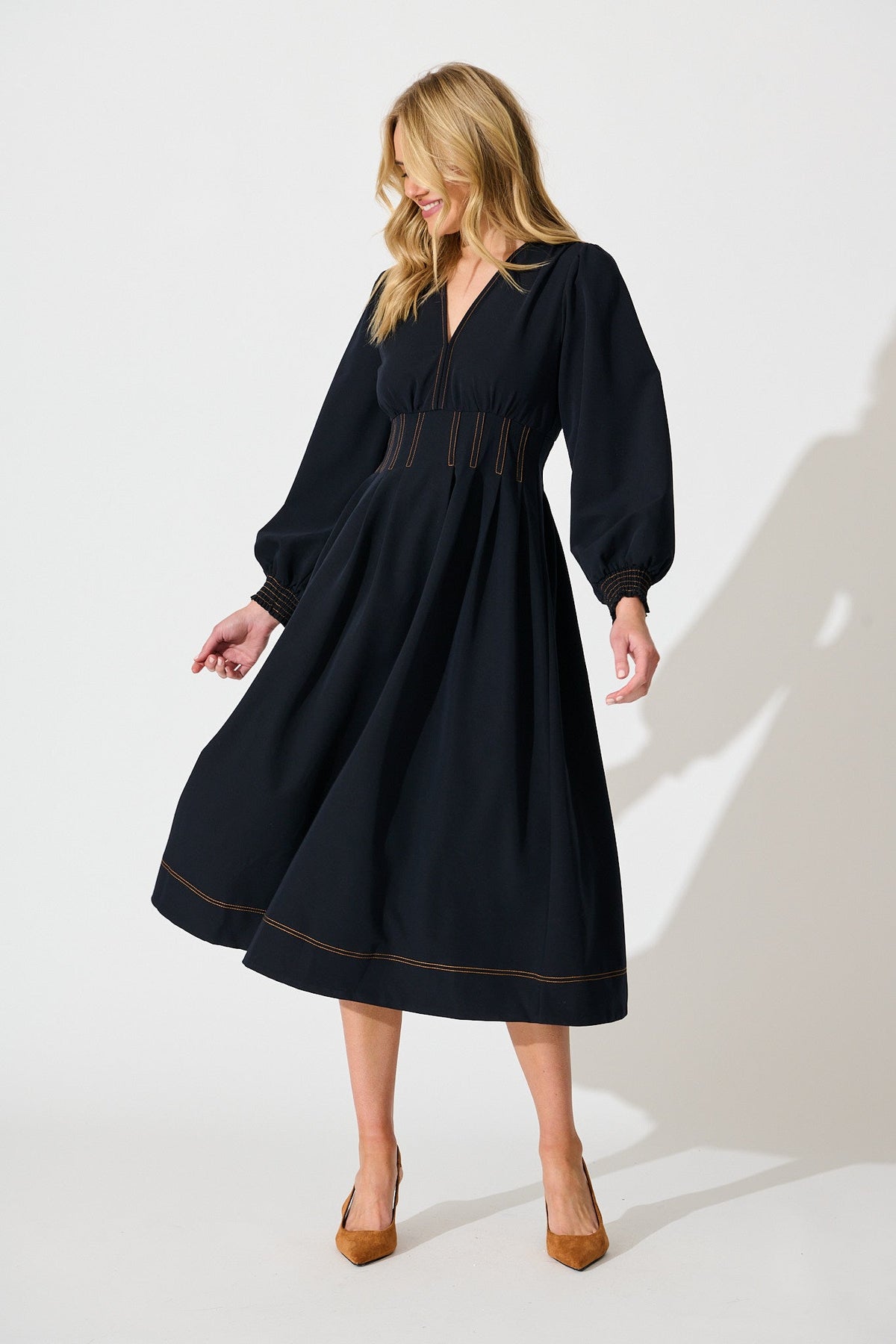 Navy Ariella Midi Dress