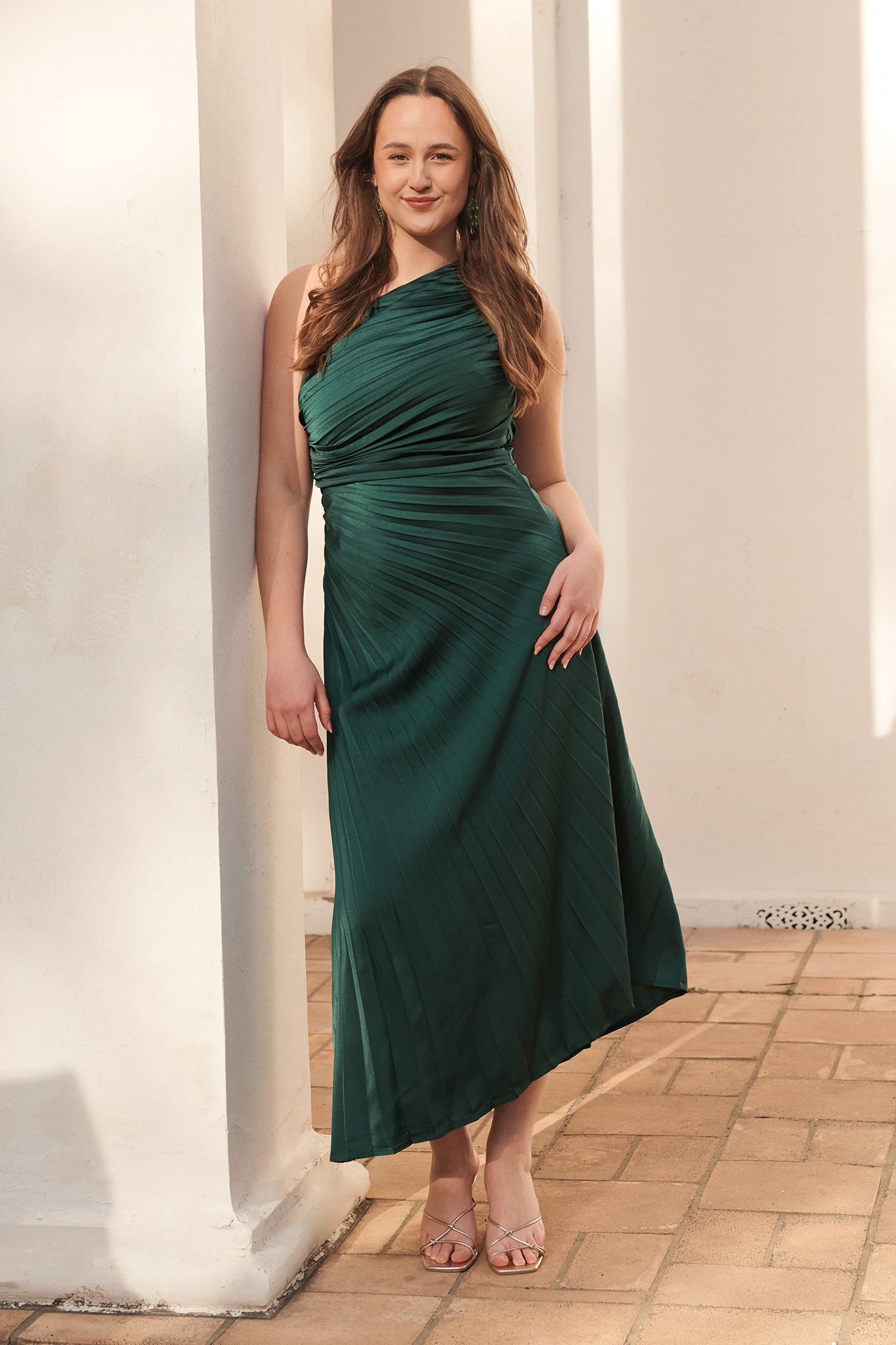 Emerald One-Shoulder Maxi Dress