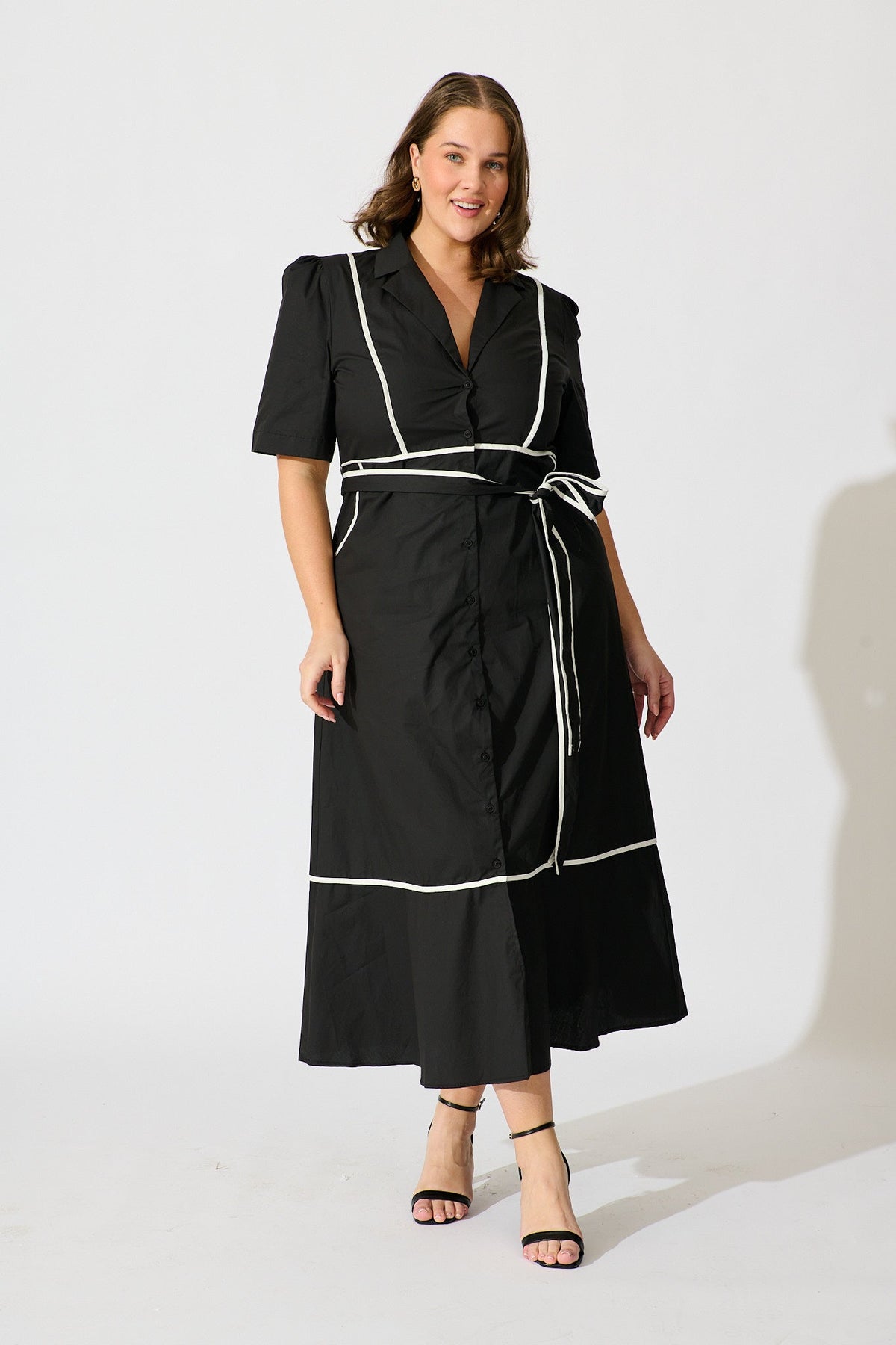 Black Rhea Cotton Maxi Shirt Dress