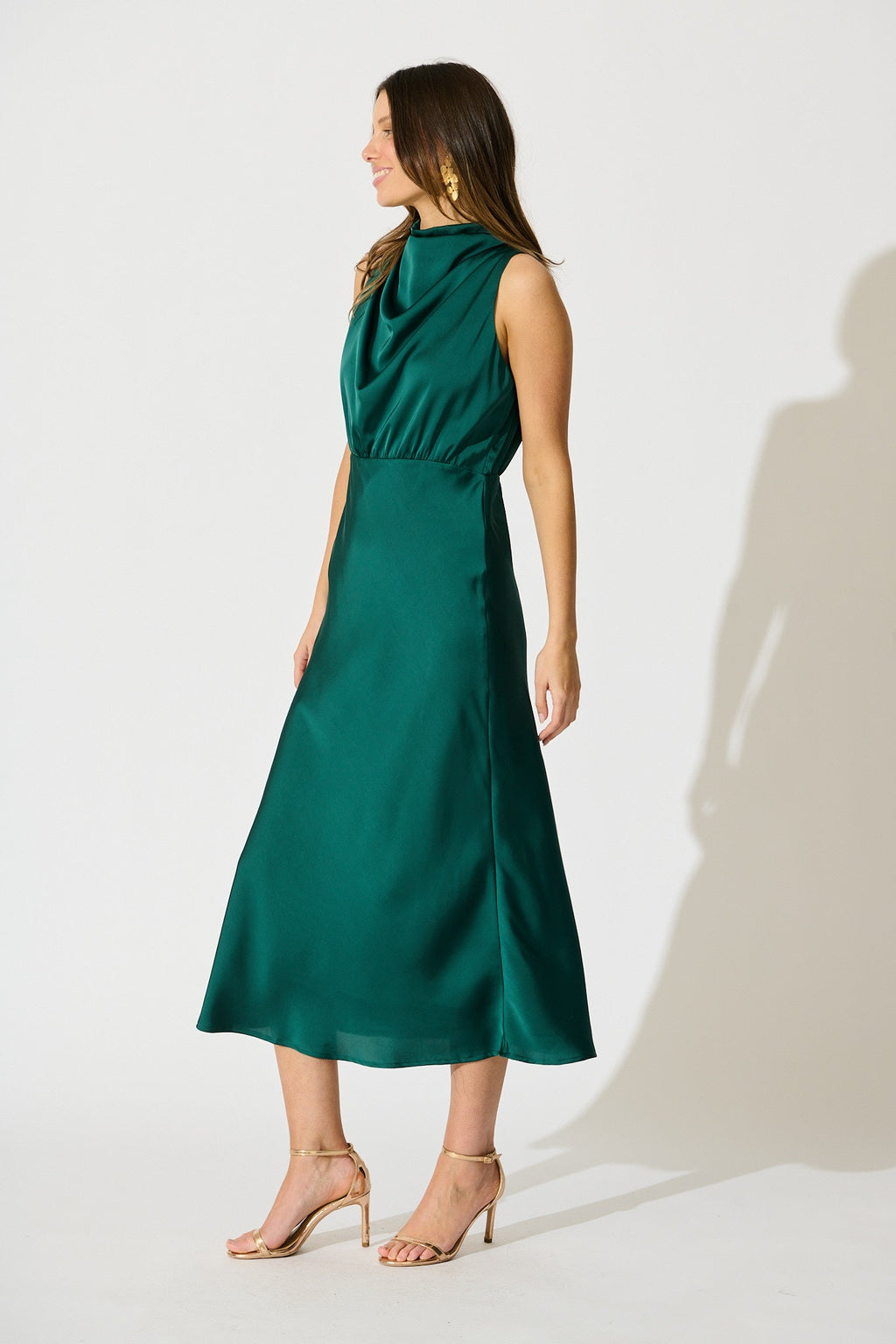 Emerald Satin Vision of Love Midi Dress