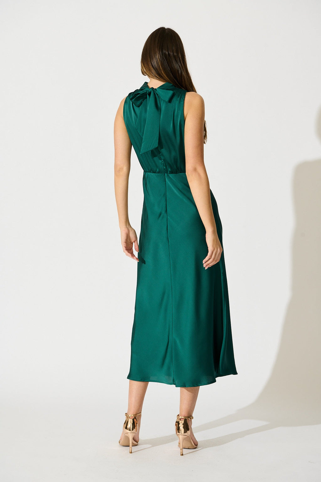 Emerald Satin Vision of Love Midi Dress