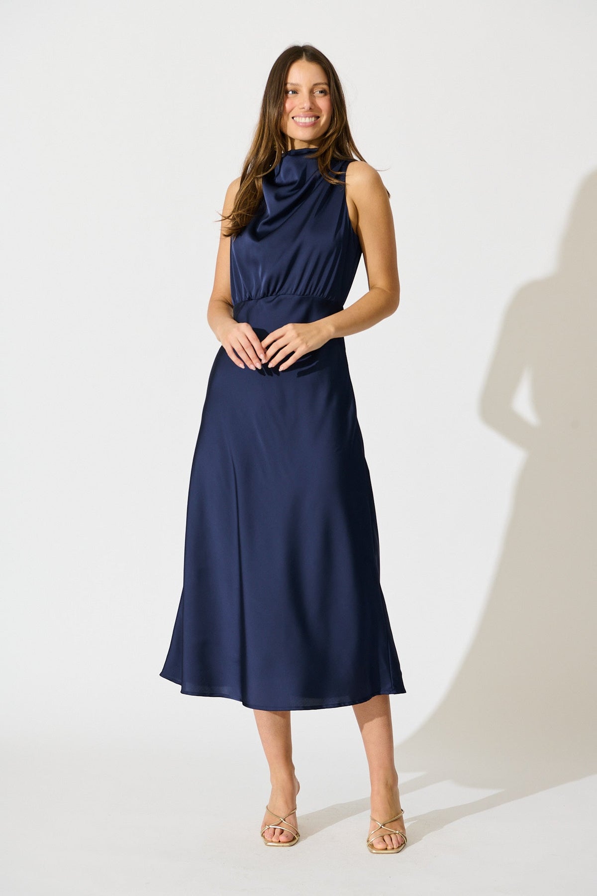 Navy Satin Love Midi Dress