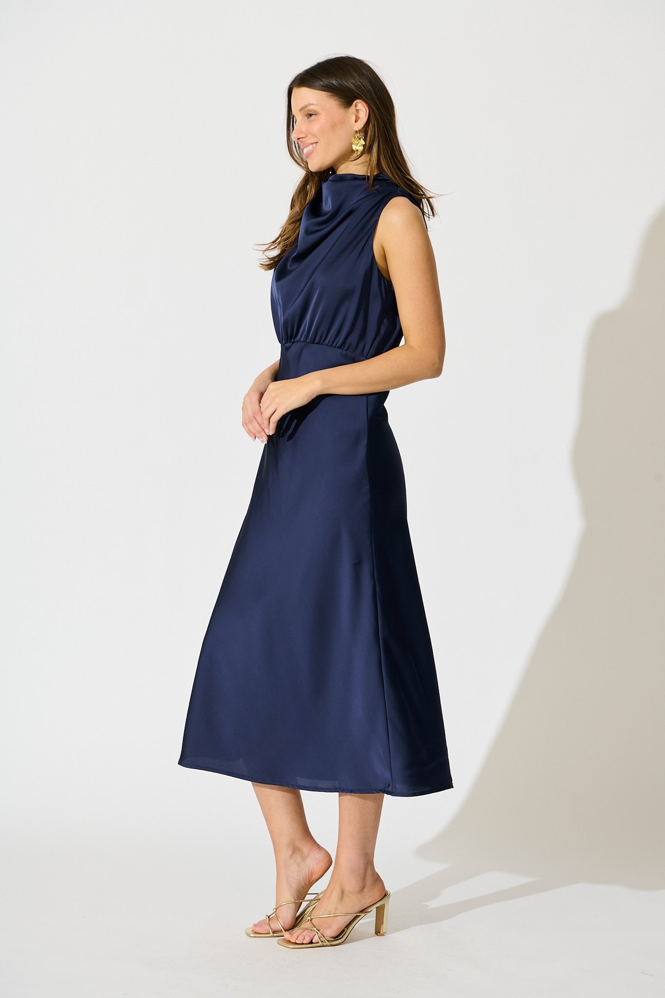 Navy Satin Love Midi Dress