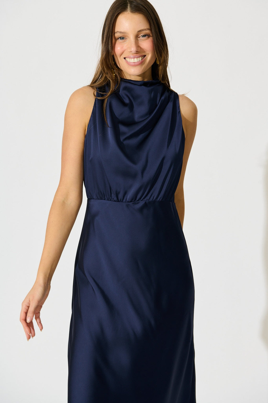 Navy Satin Love Midi Dress