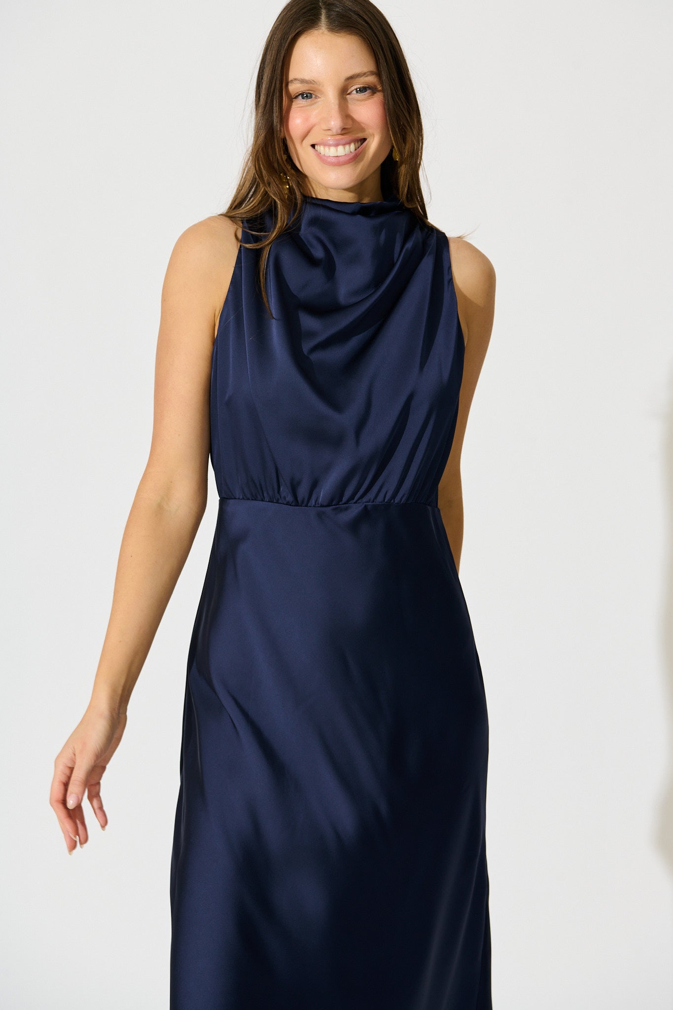 Navy Satin Love Midi Dress